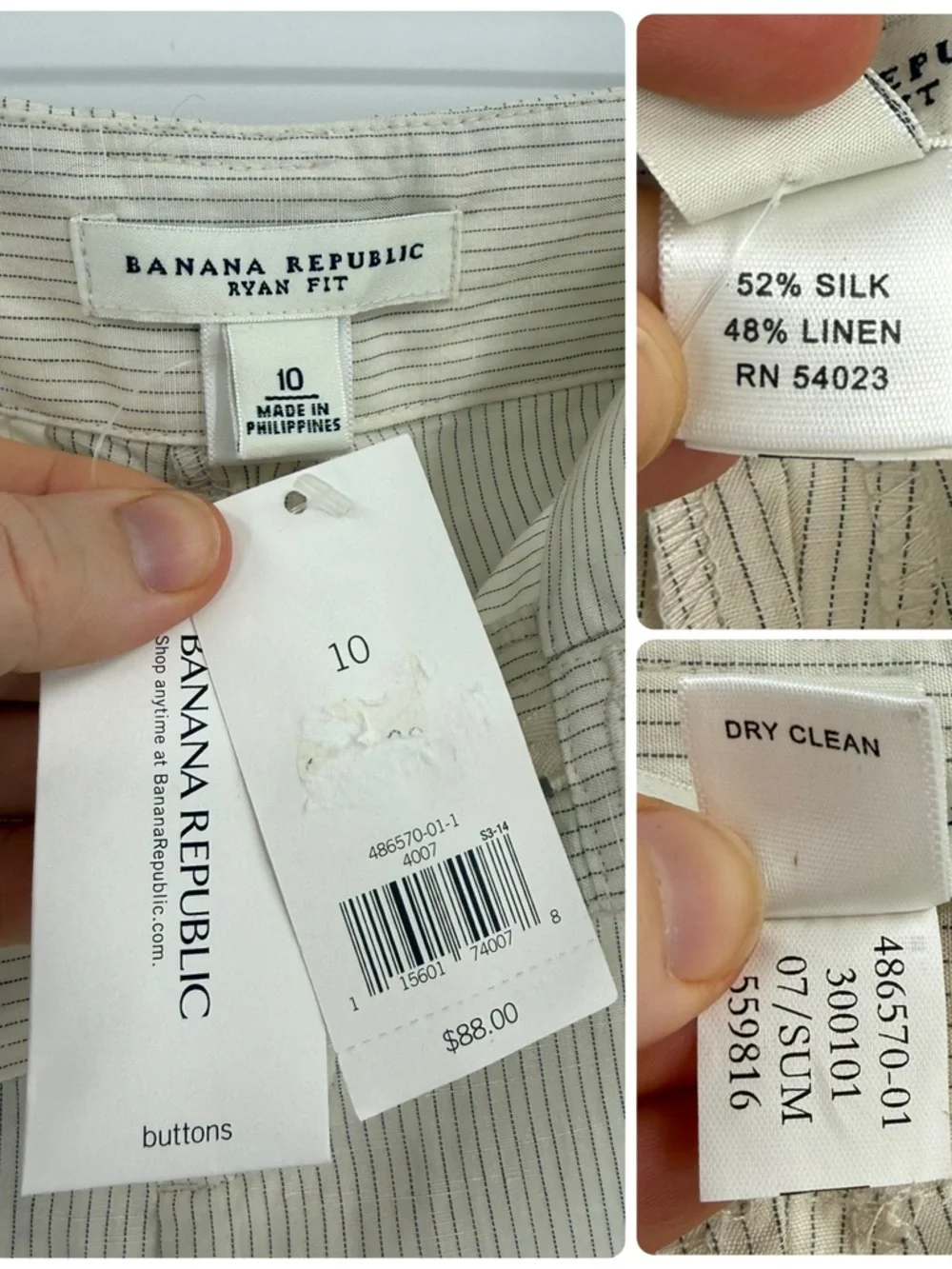 ✦NWT Banana Republic Ryan Fit Pinstripe Silk Linen Trousers | Cream | 10